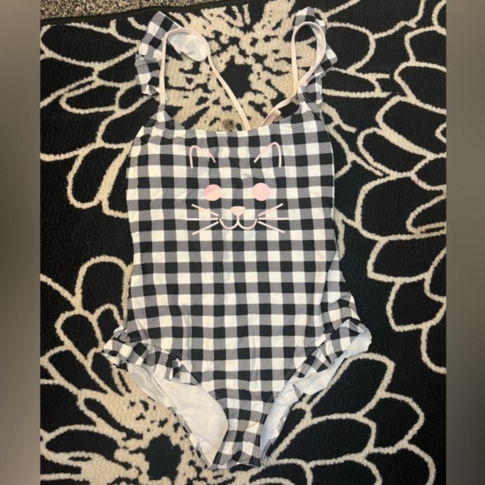 Hot Topic Black and White Checkered Cat One Piece Swimsuit